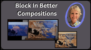 Three landscape paintings and a portrait of Linda Glover Gooch for art composition tips.