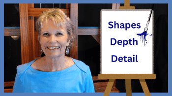 Linda Glover Gooch smiling in front of an easel with painting tips.